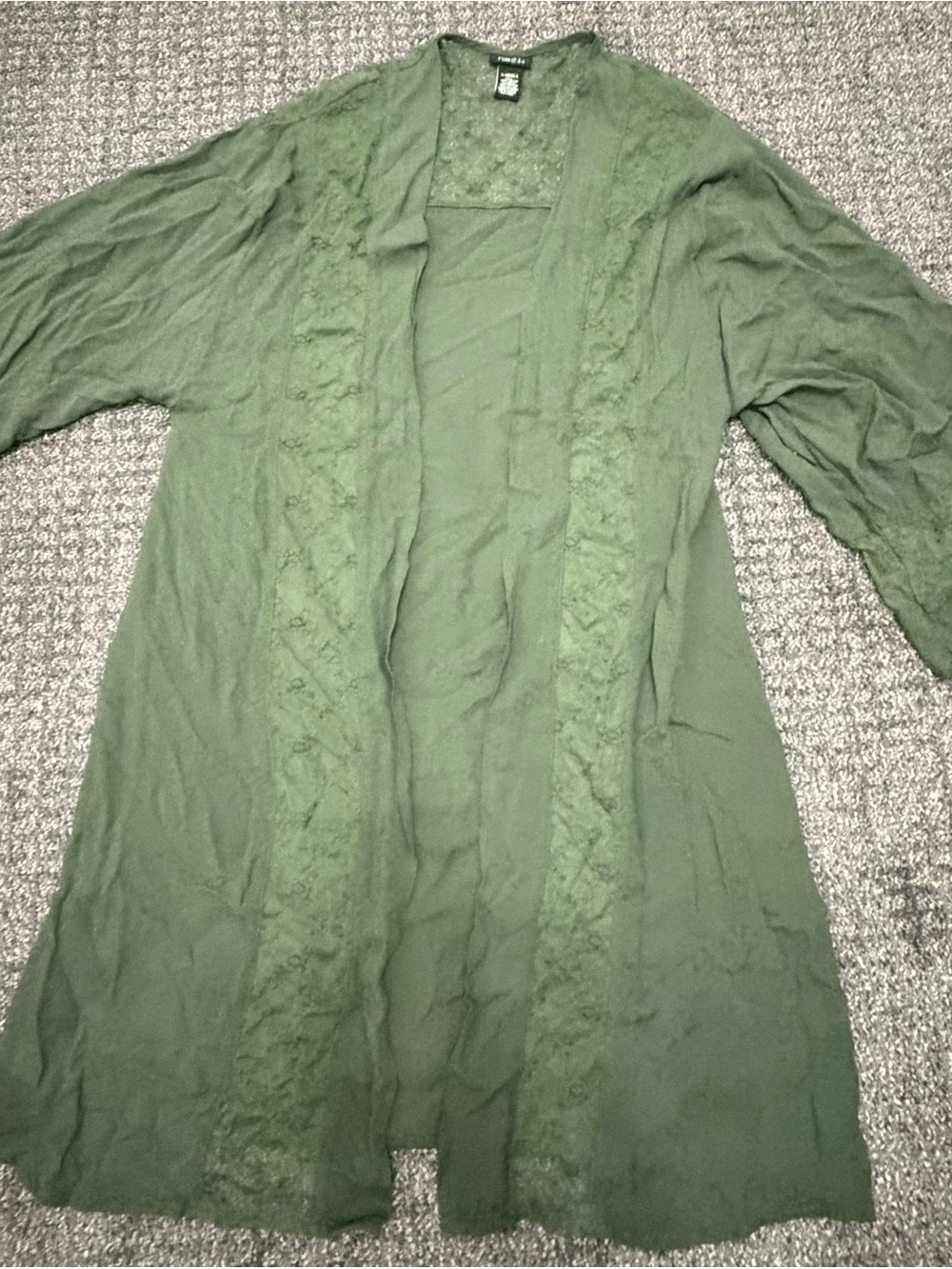 Green Lace Trim Kimono Cardigan